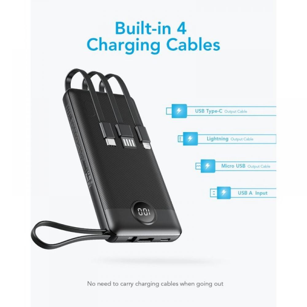 Power Bank VEGER 10 000 mAh sa ugradjenim kablovima Micro USB / Type C / Lightning C10 (W1116) crni