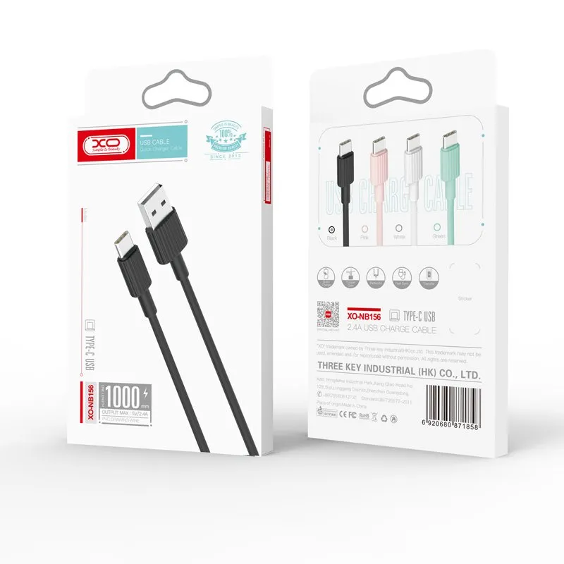 XO kabal NB156 USB - USB-C 1,0 m 2,4A roze