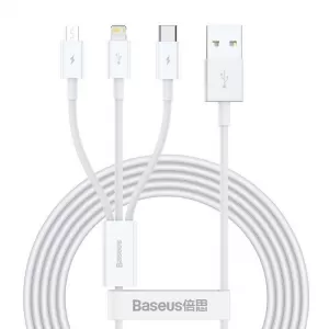 USB kabal 3in1 Baseus Superior USB na Lightning + USB-C + microUSB 1,5 m 3,5A beli
