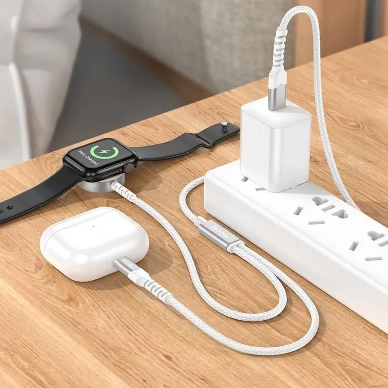 Bezicni punjac HOCO. CW54 2u1 za Apple Watch + kabal lightning (punjac za sat) beli