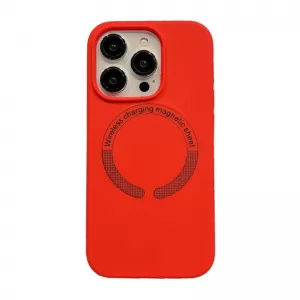 Futrola LEATHER CASE SILIKON MAGSAFE za iPhone 14 (6.1) crvena