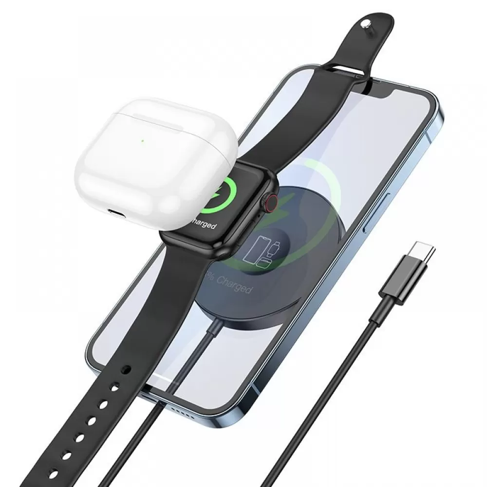 Bezicni punjac 3in1 HOCO. Type C kompatibilan sa MagSafe 15W CW41 crni