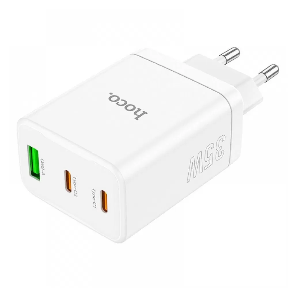 Hoco Kucni punjac adapter N33 2 x Type C + USB A PD QC3.0 3A 35W beli  