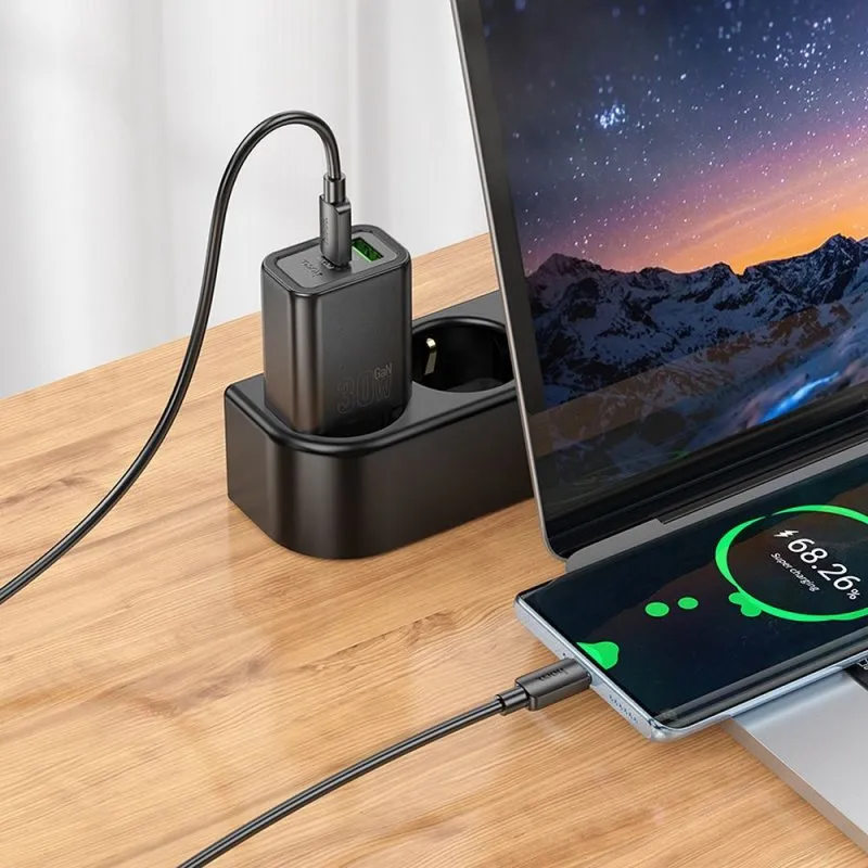 HOCO kucni punjac USB A + Type C PD QC3.0 3A 30W N63 crni