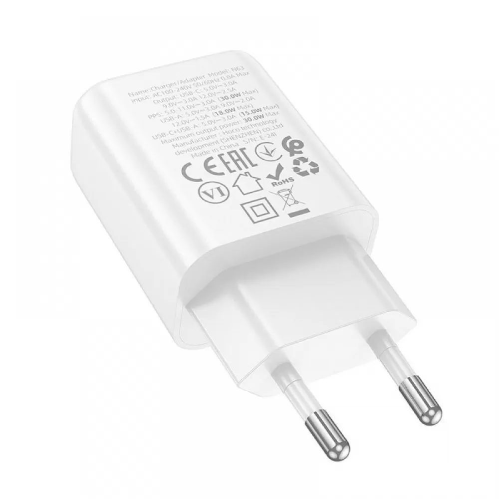 HOCO zidni punjac USB A + Type C PD QC3.0 3A 30W N63 beli