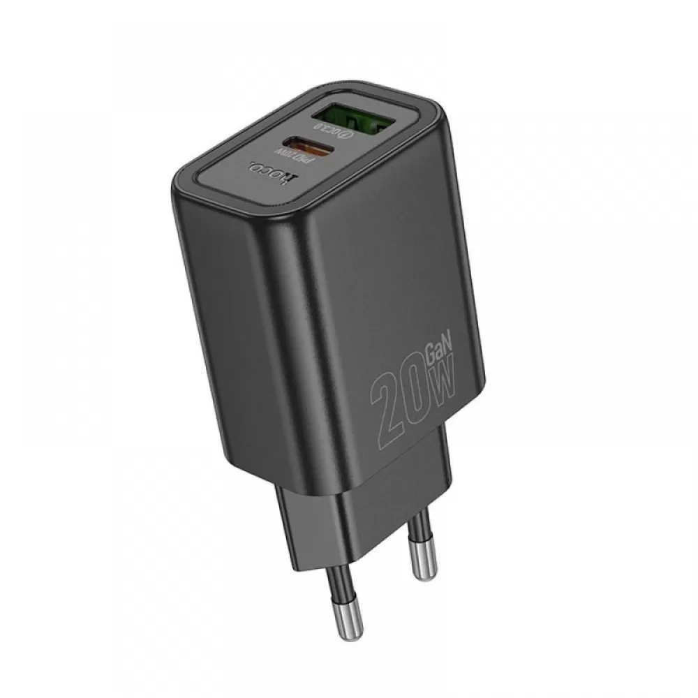 HOCO zidni punjac USB A + Type C PD QC3.0 3A 20W N61 crni