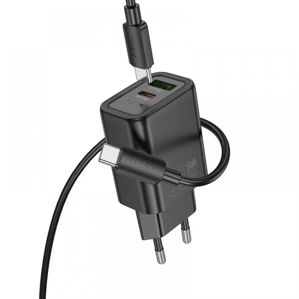 HOCO zidni punjac USB A + Type C + kabl Type C na Type C PD QC3.0 3A 30W N63 crni