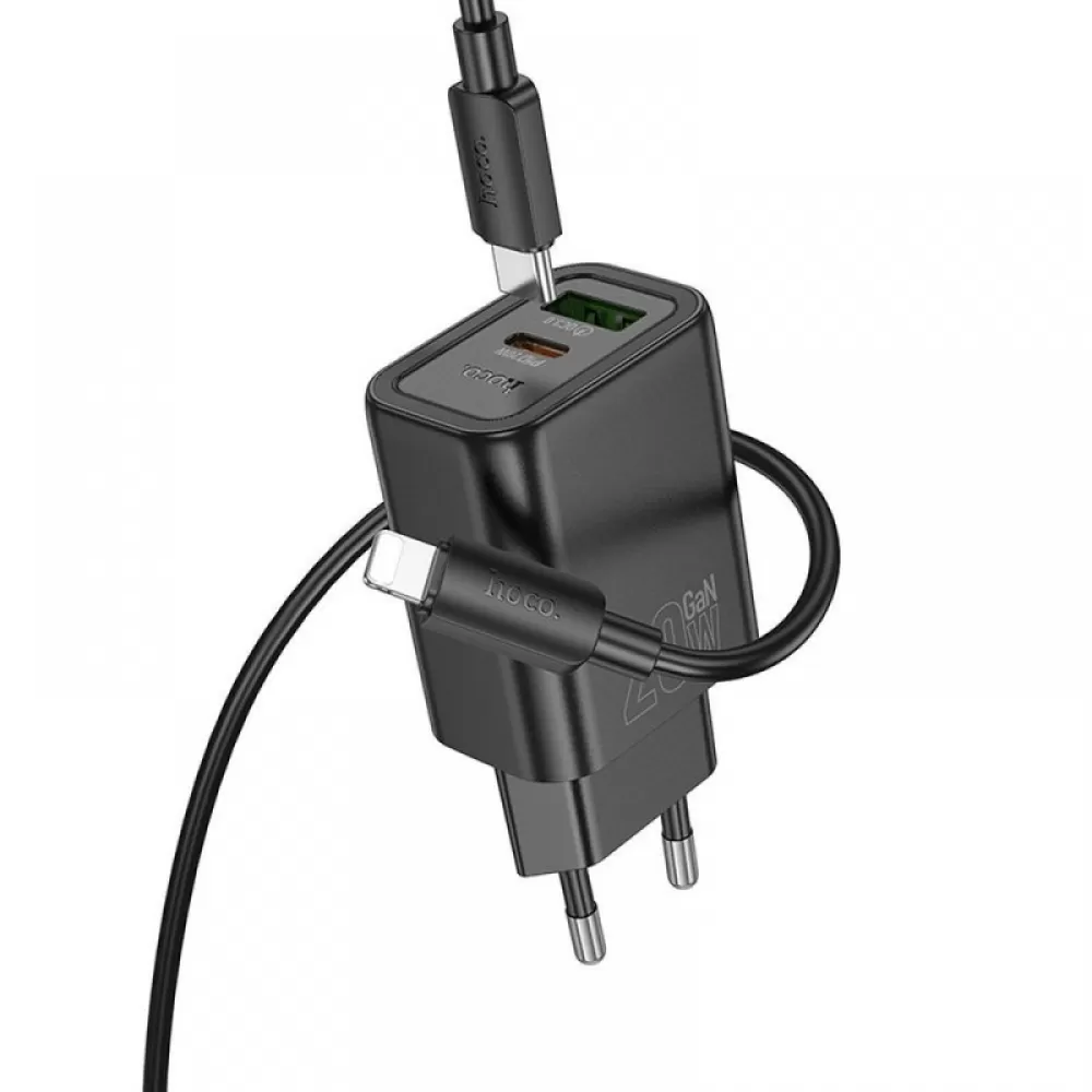 HOCO zidni punjac USB A + Type C + kabl Type C na Type C PD QC3.0 3A 20W N61 crni