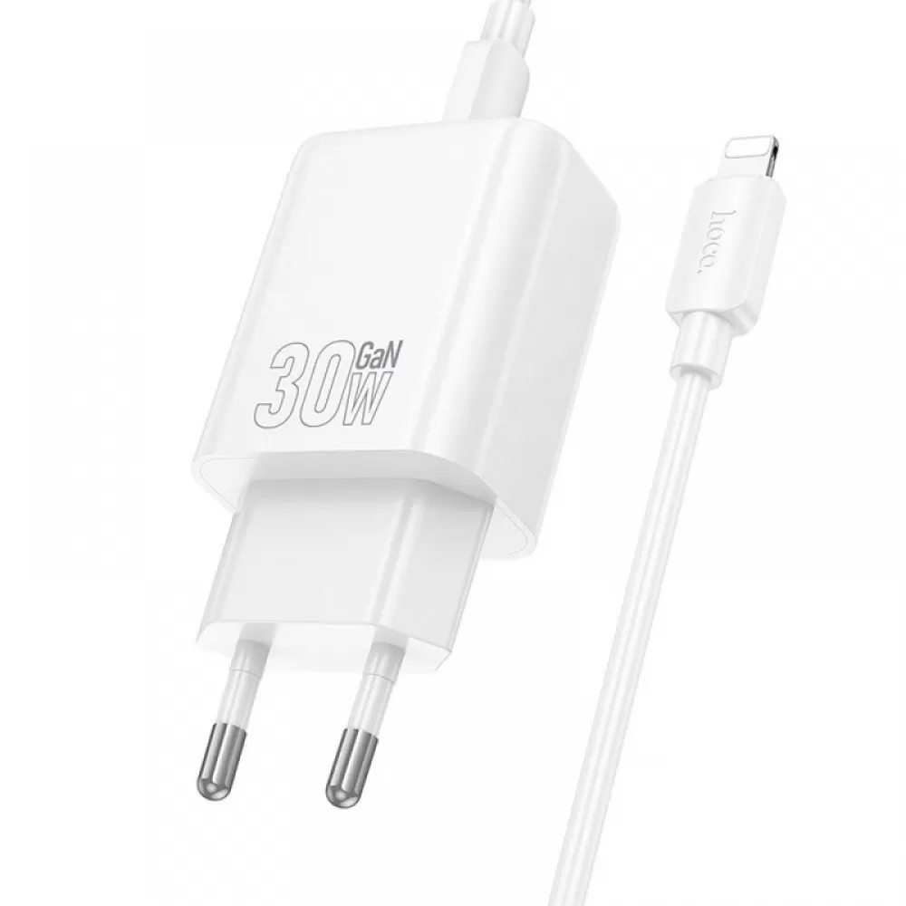 HOCO zidni punjac USB A + Type C + kabl Type C na Lightning PD QC3.0 3A 30W N63 beli