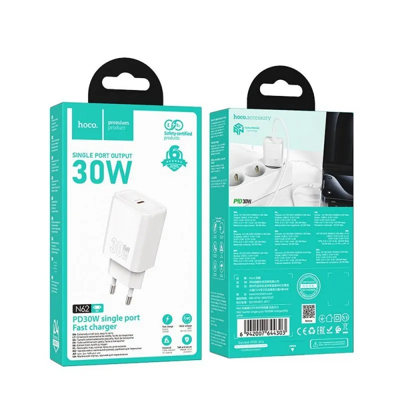 HOCO kucni punjac adapter Type C PD QC 30W N62 beli