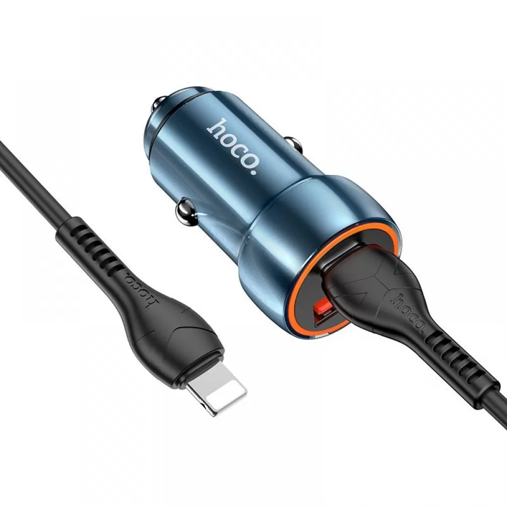 HOCO auto punjac USB A + Type C + kabl Type C na Lightning PD QC3.0 3A 20W Z46A plavi