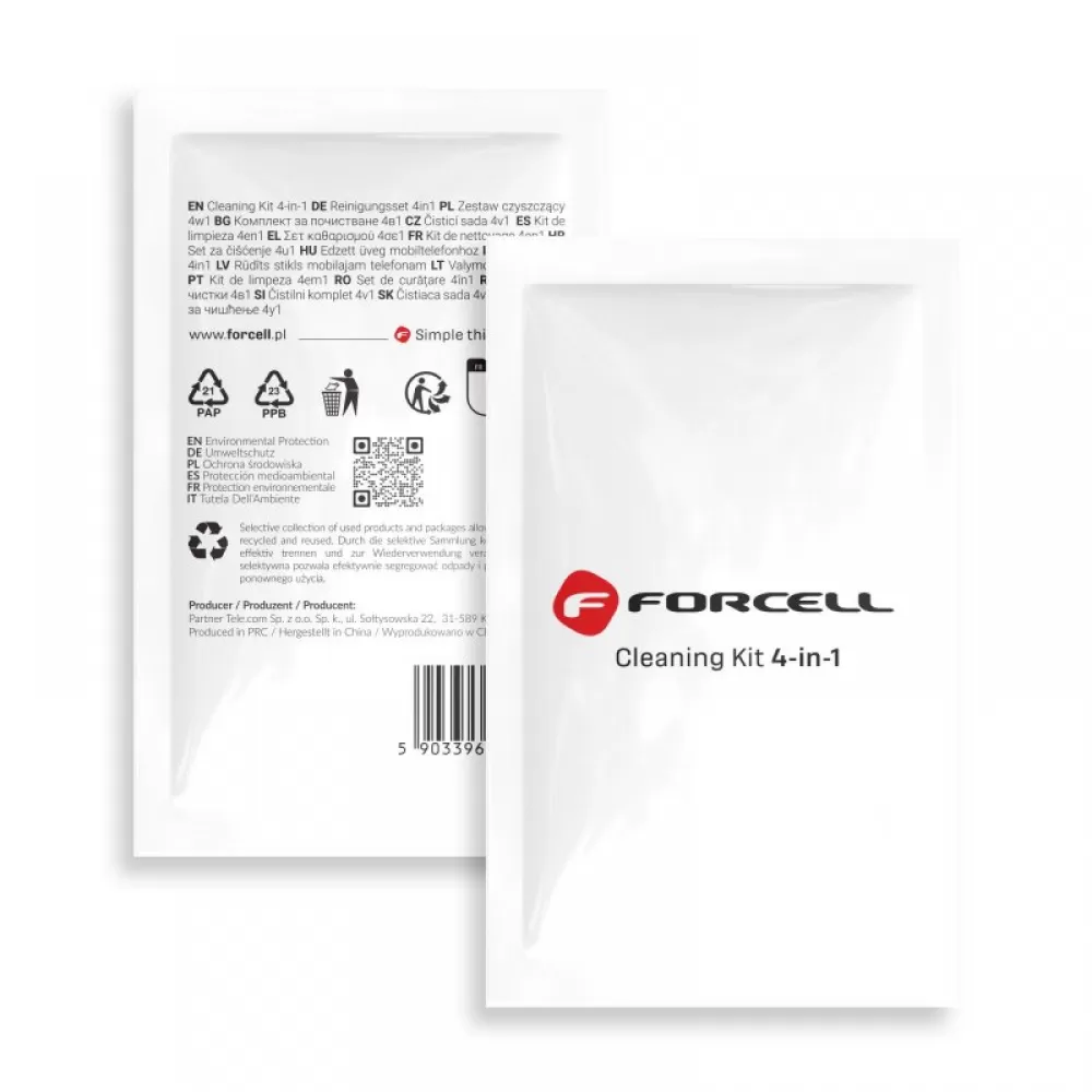 FORCELL komplet za ciscenje LCD ekrana 4u1 (mokra i suva krpa, strugalica, stikeri)