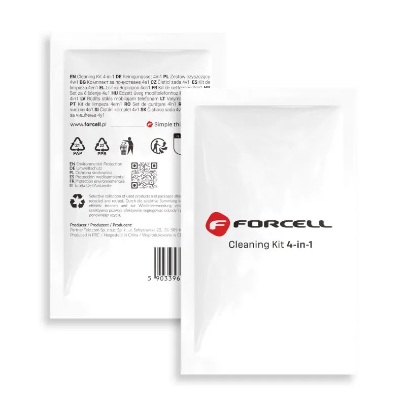 FORCELL komplet za ciscenje LCD ekrana 4u1 (mokra i suva krpa, strugalica, stikeri)