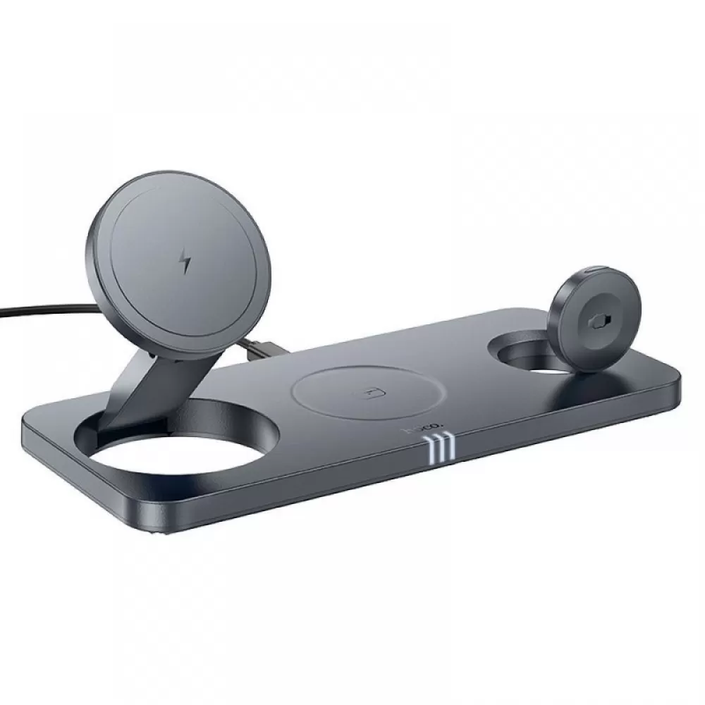 HOCO bezicni punjac 3u1 sklopivi kompatibilan sa MagSafe i APPLE Watch 3A 15W CQ22 sivi