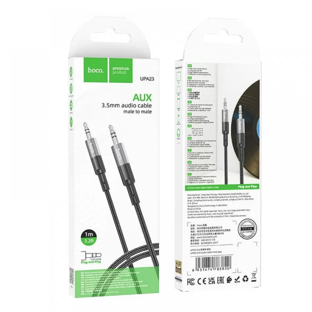 HOCO AUX kabl Jack 3.5 mm (muski) na Jack 3.5 mm (muski) UPA23 1 m sivi