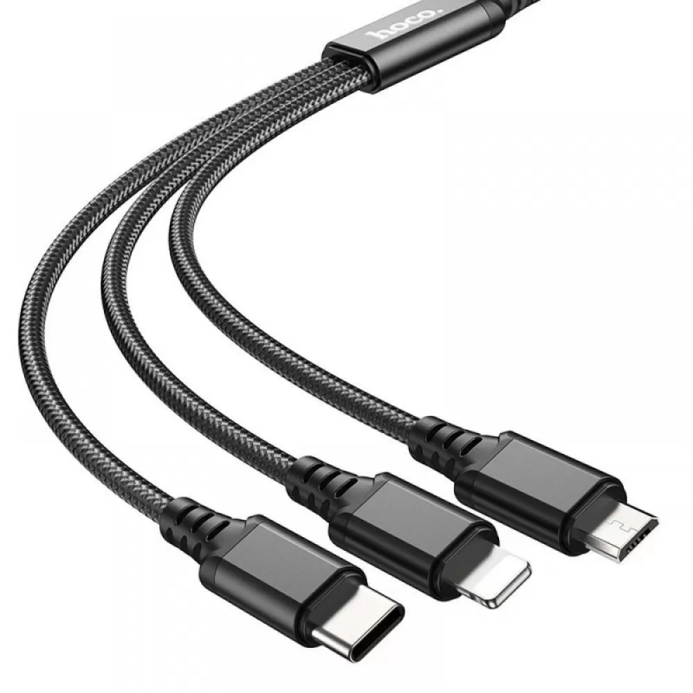 HOCO kabl 3u1 USB A na Lightning / Micro USB / Type C 2A X76 1 m crni