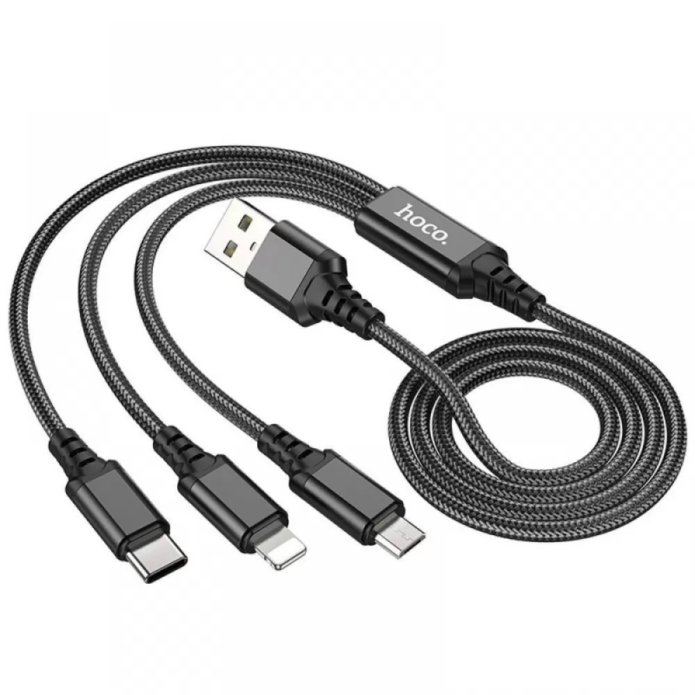 HOCO kabl 3u1 USB A na Lightning / Micro USB / Type C 2A X76 1 m crni