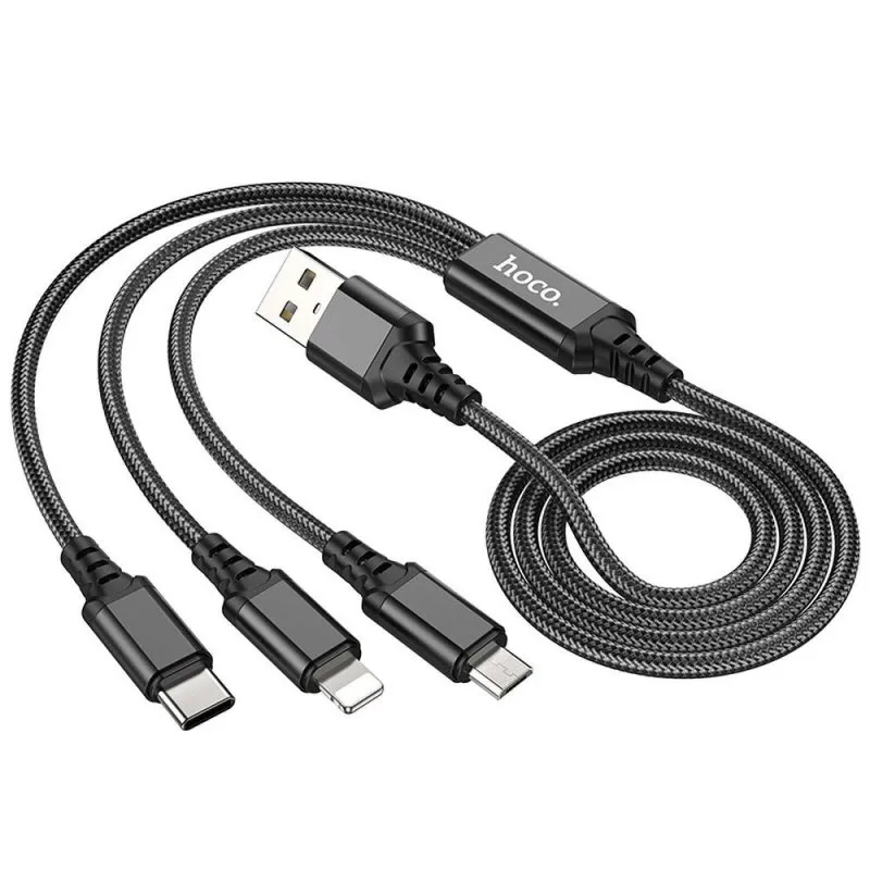 HOCO kabl 3u1 USB A na Lightning / Micro USB / Type C 2A X76 1 m crni
