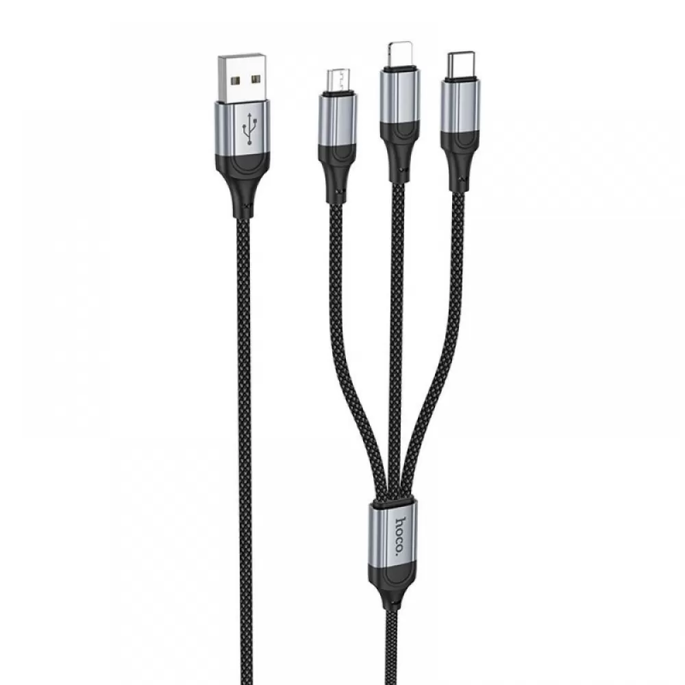 HOCO kabl 3u1 USB A na Lightning / Micro USB / Type C 2,4A X102 1 m crni