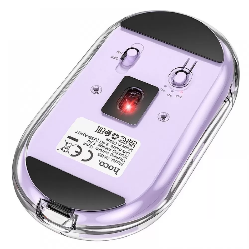 HOCO bezicni racunarski mis dvostruki rezim SILENT 2,4G 1600 dpi GM35 ljubicasti
