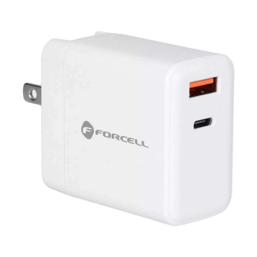 FORCELL F-ENERGY TFK-TC-45WPDAC kucni punjac 3u1 Type C + USB A PD QC4.0 3A 45W sa zamenjivim prikljuccima (EU / UK / US) beli