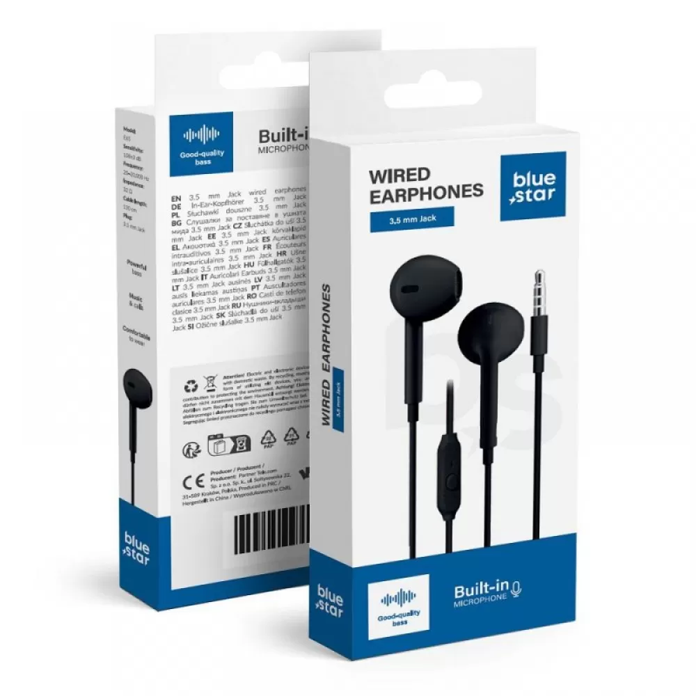 BLUE STAR zicne slusalice Jack 3,5 mm sa mikrofonom PA-E65 1,2 m crne