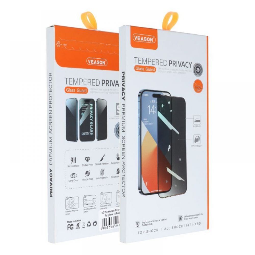 Zastitno staklo 6D Pro Privacy VEASON za iPhone 16 Pro crno