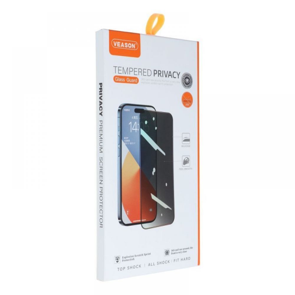 Zastitno staklo 6D Pro Privacy VEASON za iPhone 16 Pro / 17 / 17 Pro crno