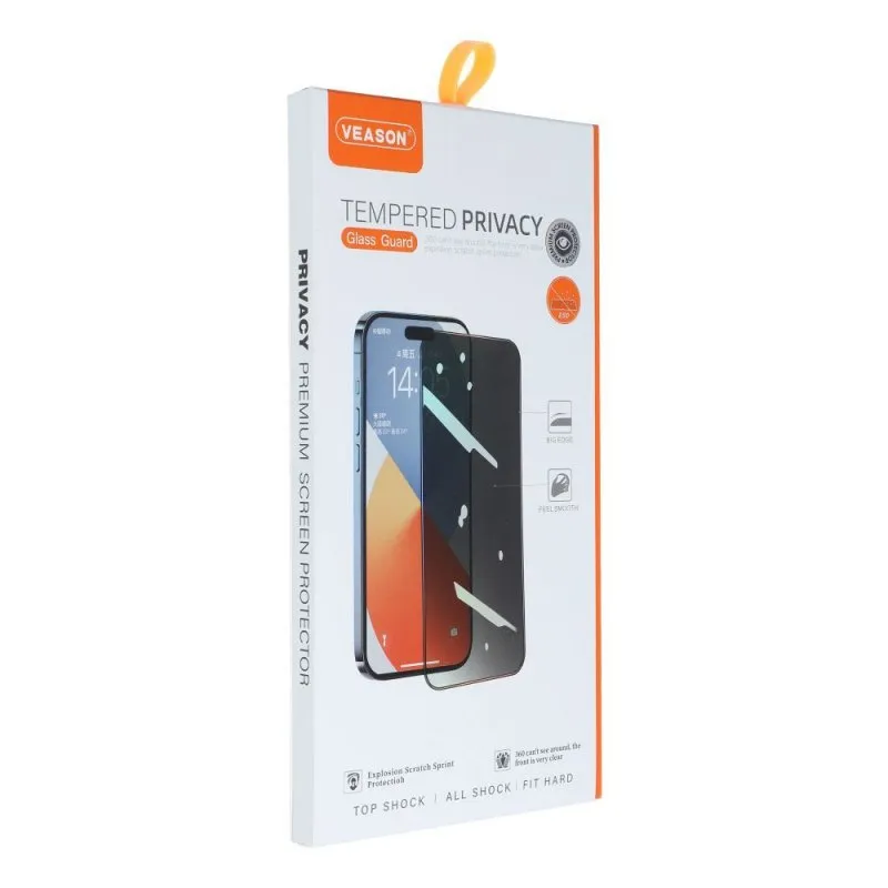 Zastitno staklo 6D Pro Privacy VEASON za iPhone 16 Pro / 17 / 17 Pro crno
