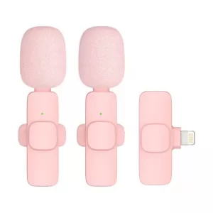 Bezicni lavalier mikrofon Lightning dupli (2 u pakovanju) K1 roze