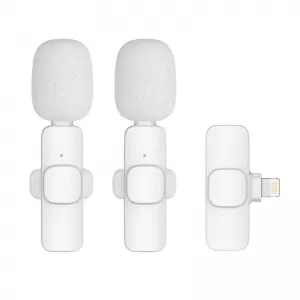 Bezicni lavalier mikrofon Lightning dupli (2 u pakovanju) K1 beli