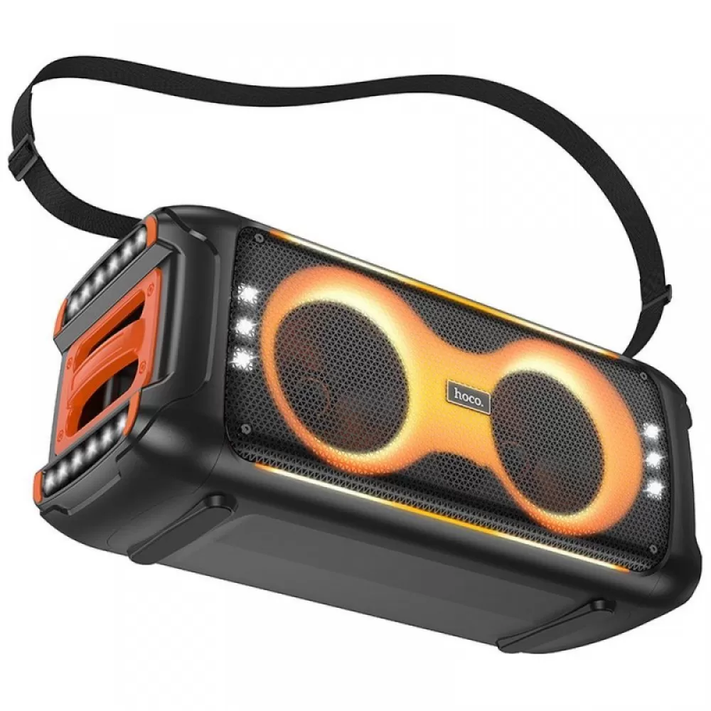 HOCO karaoke set Bluetooth zvucnik + 2 bezicna mikrofona LED 60W HA9 crni