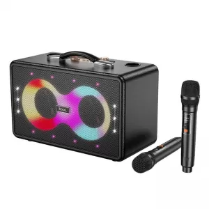 HOCO karaoke set bezicni zvucnik + 2 bezicna mikrofona LED 40W HA8 crni