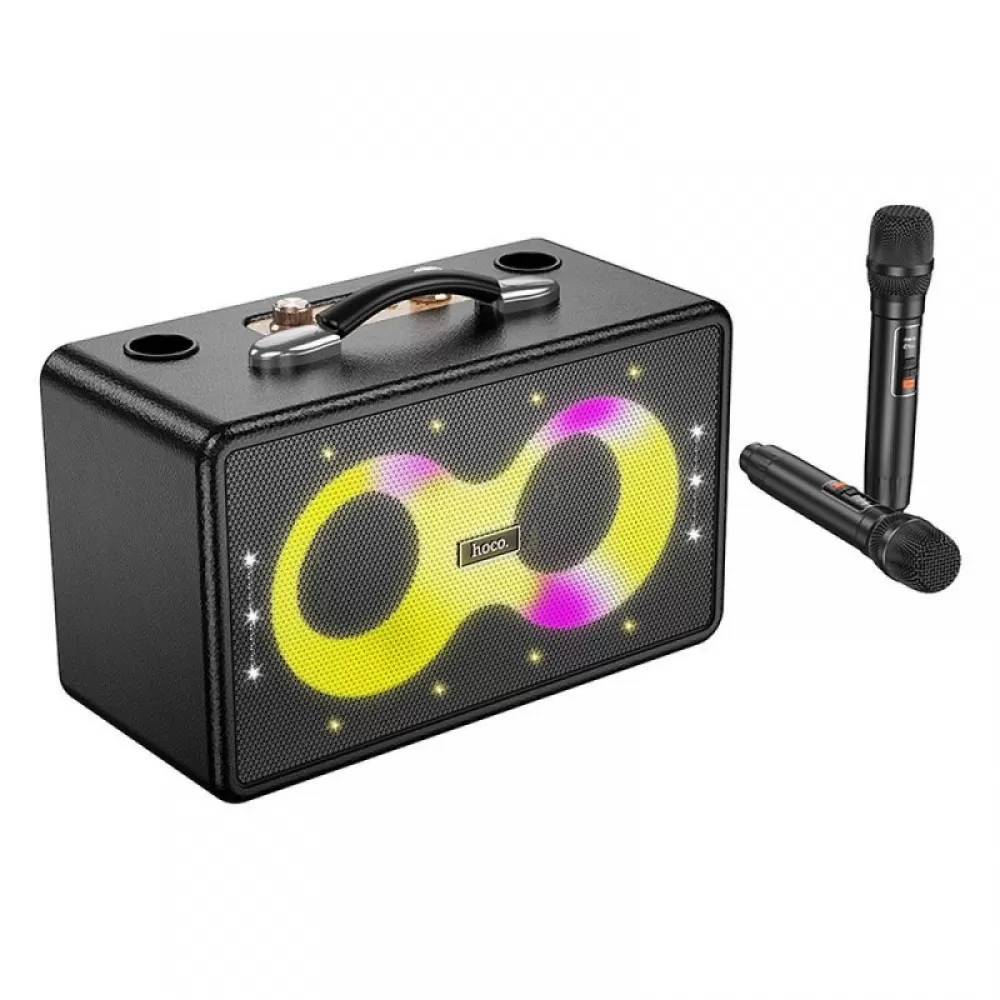 HOCO karaoke set bezicni zvucnik + 2 bezicna mikrofona LED 40W HA8 crni