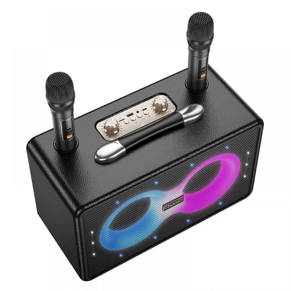 HOCO karaoke set bezicni zvucnik + 2 bezicna mikrofona LED 40W HA8 crni