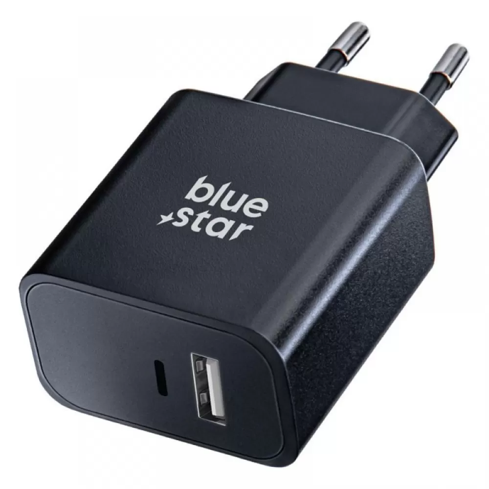 BLUE STAR kucni punjac sa USB C + USB-A prikljuccima PD QC4.0 3A 25W TFB-TC-25WPD crni