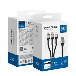 BLUE STAR pleteni kabl 2.4A 3u1 USB A na Lightning / Micro USB / Type C TFK-DC-010 1.2 m crni