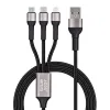 BLUE STAR pleteni kabal (kabl) 2.4A 3u1 USB A na Lightning / Micro USB / Type C TFK-DC-010 1.2 m crni