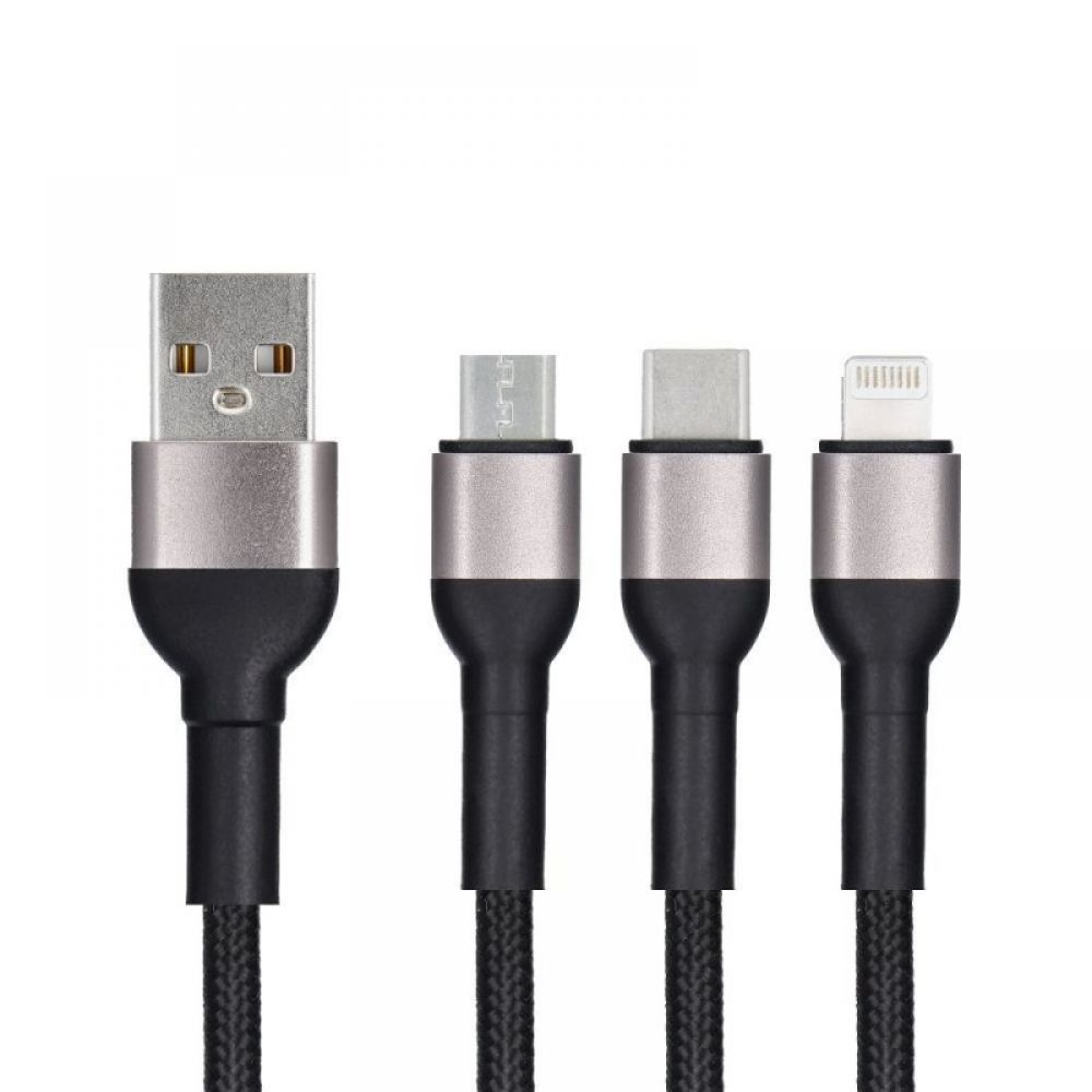 BLUE STAR pleteni kabal (kabl) 2.4A 3u1 USB A na Lightning / Micro USB / Type C TFK-DC-010 1.2 m crni