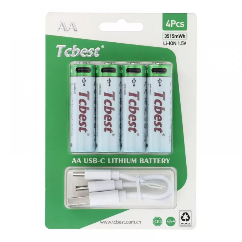 Punjiva baterija TCBEST R6 (AA) 950 mAh sa soketom Type C + USB A kabal 4 x Type C (4 kom)