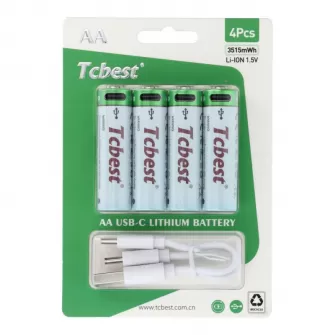 Punjiva baterija TCBEST R6 (AA) 950 mAh sa soketom Type C + USB A kabal 4 x Type C (4 kom)