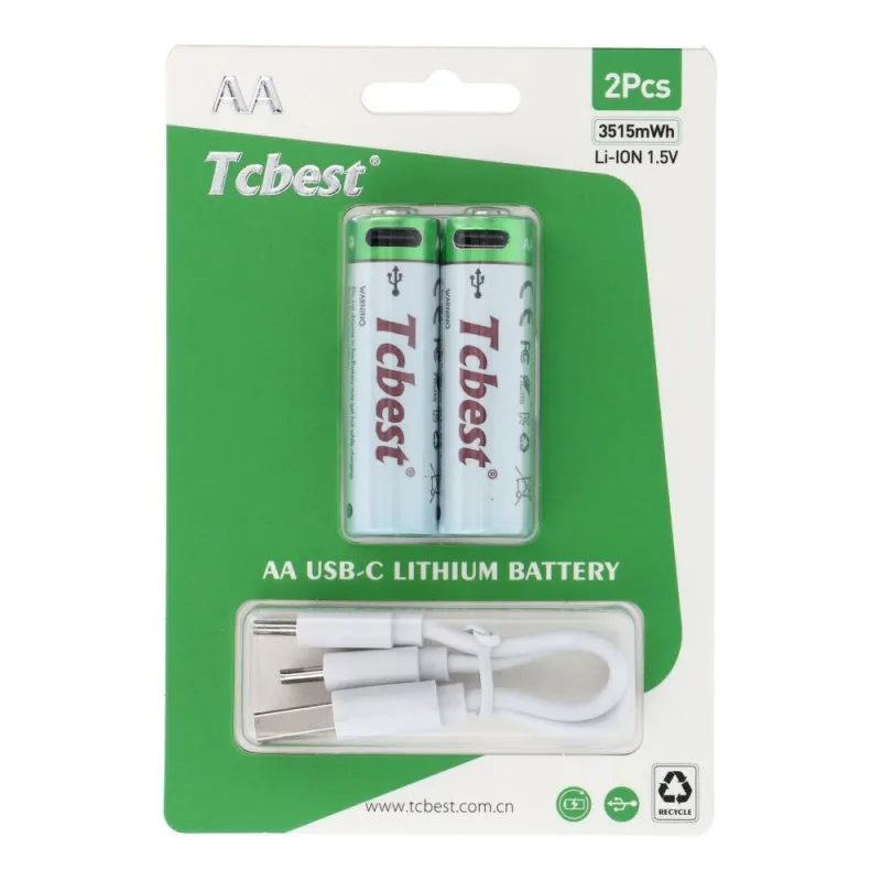 Punjiva baterija TCBEST R6 (AA) 950 mAh sa soketom Type C + USB A kabal 2 x Type C (2 kom)