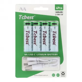 Punjiva baterija TCBEST R6 (AA) 650 mAh sa soketom Type C + USB A kabal 4 x Type C (4 kom)