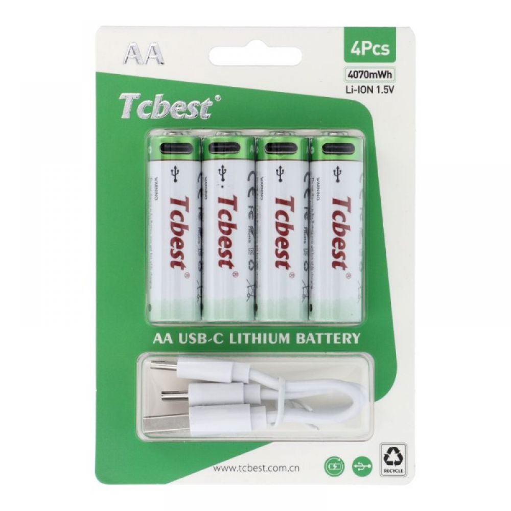 Punjiva baterija TCBEST R6 (AA) 1100 mAh sa soketom Type C + USB A kabal 4 x Type C (4 kom)
