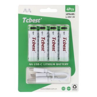 Punjiva baterija TCBEST R6 (AA) 1100 mAh sa soketom Type C + USB A kabal 4 x Type C (4 kom)