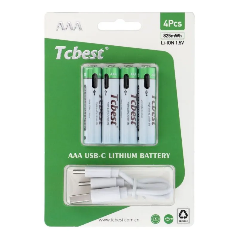Punjiva baterija TCBEST R3 (AAA) 220 mAh sa soketom Type C + USB A kabal 4 x Type C (4 kom)
