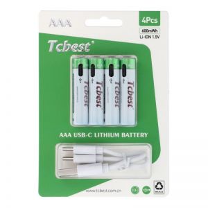 Punjiva baterija TCBEST R3 (AAA) 180 mAh sa soketom Type C + USB A kabal 4 x Type C (4 kom)