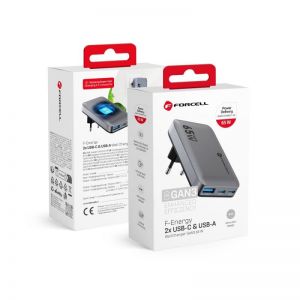 FORCELL F-ENERGY GaN III VT-47 Ultra Slim putni punjac 2 x Type C + USB A PD QC4.0 4A 65W sivi