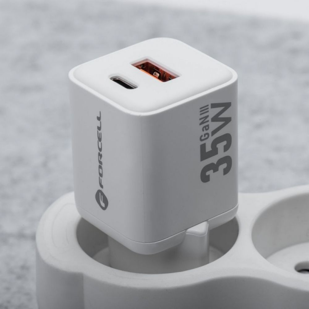FORCELL F-ENERGY Mini GaN III VT-35C kucni punjac 1 x Type C + 1 x USB A. PD QC4.0 35W bela