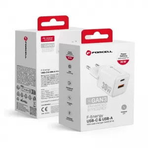 FORCELL F-ENERGY Mini GaN III VT-35 putni punjac 1 x Type C + 1 x USB A. PD QC4.0 30W bela
